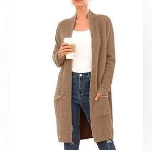 BNWT Qixing Open Front Knit Cardigan Long Sleeve Plush with Pockets, Size S